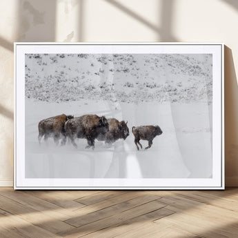 61161423-MGV-CV-36X24-Running Bison Herd Wall Art – Winter Buffalo Canvas Print, Wildlife Photography Decor for Rustic Living Room, Farmhouse, Lodge,