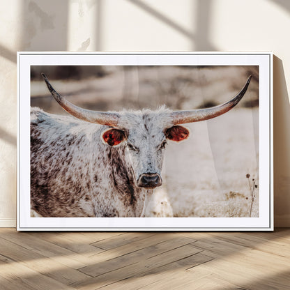 72388892-MGC-FP-36x24_White-Texas Longhorn Wall Art – Rustic Western Canvas Print, Cowboy Style Farmhouse Bull Artwork for Living Room, Ranch, Office or Man