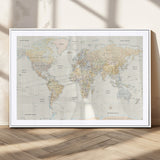 40660043-MGC-FP-36x24_White-World Map Wall Art – Large Detailed Atlas Style Map Print with Countries, Cities, and Oceans, Neutral Beige and Tan Educational