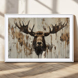 34496536-MGC-FP-36x24_White-Rustic Moose Wall Art – Modern Abstract Animal Canvas Print – Majestic Moose Head Painting with Neutral Earth Tones for Cabin,