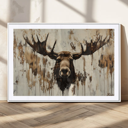 34496536-MGC-FP-36x24_White-Rustic Moose Wall Art – Modern Abstract Animal Canvas Print – Majestic Moose Head Painting with Neutral Earth Tones for Cabin,