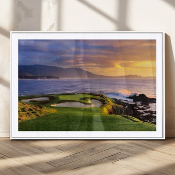 39644075-MGC-FP-36x24_White-Golf Course Wall Art – Coastal Sunset Canvas Print, Scenic Oceanfront Fairway Landscape Decor for Office, Man Cave, or Living Room