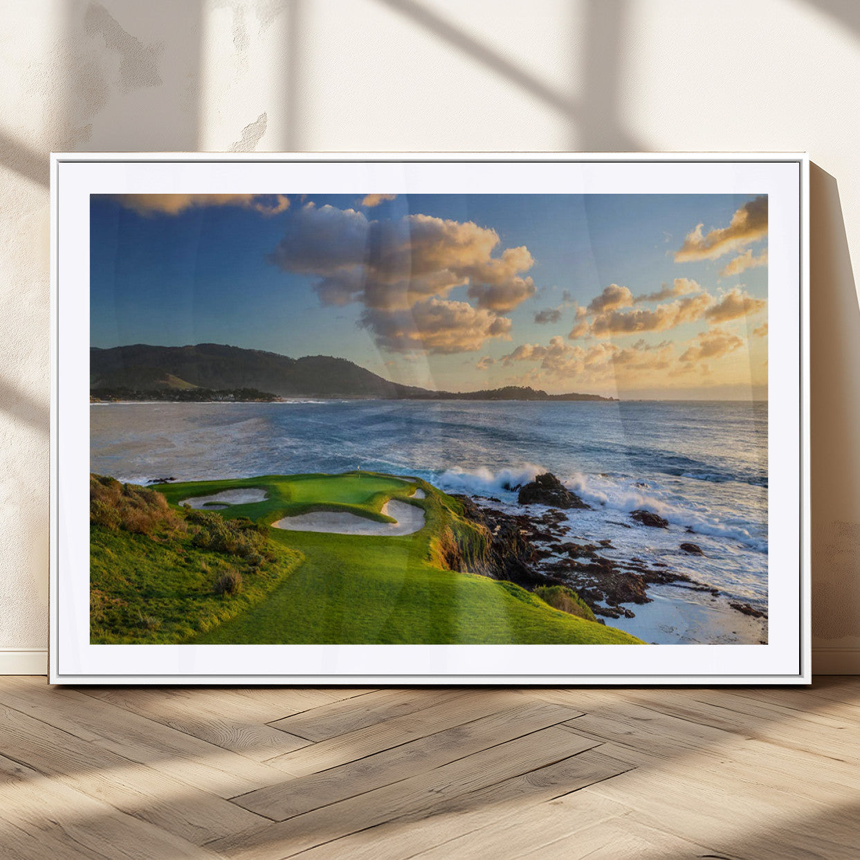 50107048-MGC-FP-36x24_White-Golf Course Wall Art – Coastal Ocean View Canvas Print, Scenic Fairway Landscape Decor for Office, Man Cave, Bedroom, or Living