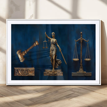 91629053-MGC-FP-36x24_White-Lady Justice Wall Art – Golden Gavel and Scales Canvas Print, Elegant Legal Office Decor for Lawyers, Judges, Courtroom or Study