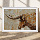 69611428-MGC-FP-36x24_White-Longhorn Bull Wall Art – Rustic Western Canvas Print, Textured Farmhouse Cattle Painting for Living Room, Office, or Ranch House