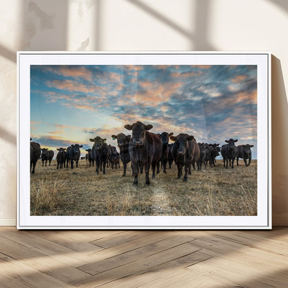 13867292-MGC-FP-36x24_White-Black Cattle Wall Art – Rustic Ranch Herd Canvas Print, Western Farmhouse Country Landscape Decor for Living Room, Office, or