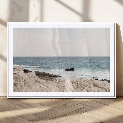 25481980-MGV-CV-36X24-Ocean Coastal Wall Art – Rocky Shoreline and Waves Canvas Print, Serene Beach Landscape Decor for Living Room, Bedroom, or Office