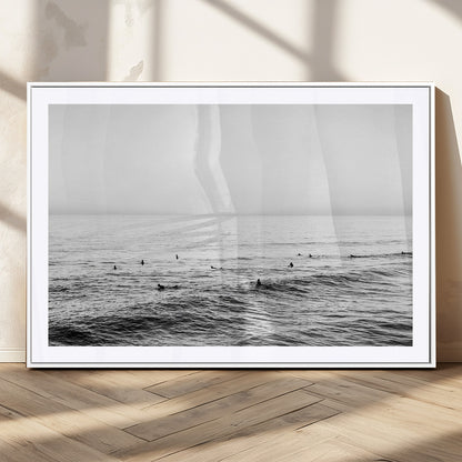 47208268-MGC-FP-36x24_White-Surfer Ocean Wall Art – Black and White Coastal Canvas Print, Minimalist Surfing Seascape Decor for Living Room, Bedroom, or Beach