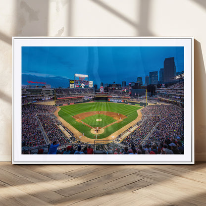 77273035-MGC-FP-36x24_White-Baseball Stadium Wall Art – Panoramic Evening Game Canvas Print, Sports Fan Decor for Man Cave, Office, Bar, or Living Room