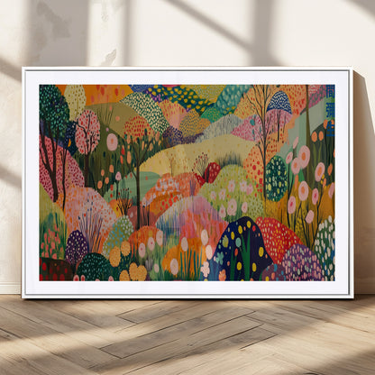 79636380-MGC-FP-36x24_White-Colorful Abstract Landscape Wall Art – Vibrant Hills and Flowers Canvas Print, Modern Whimsical Artwork for Living Room, Bedroom,