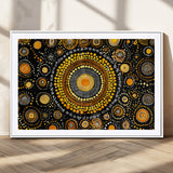 45478523-MGC-FP-36x24_White-Abstract Circle Wall Art – Bold Black and Gold Dot Painting Canvas Print, Modern Geometric Mandala Style Decor for Living Room or