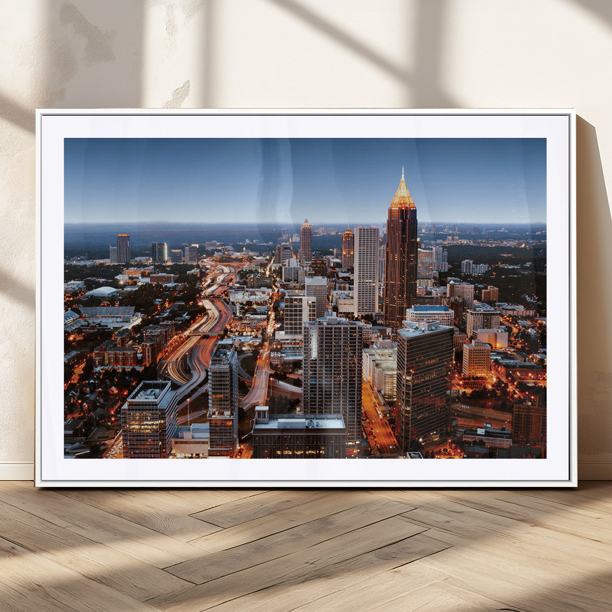 25096967-MGV-CV-36X24-Atlanta Skyline Wall Art – Vibrant Cityscape Canvas Print, Modern Night Lights Urban Decor for Office, Living Room, or Apartment