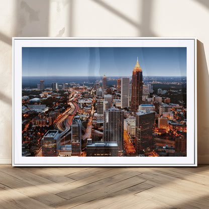 25096967-MGV-CV-36X24-Atlanta Skyline Wall Art – Vibrant Cityscape Canvas Print, Modern Night Lights Urban Decor for Office, Living Room, or Apartment