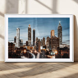 23859158-MGC-FP-36x24_White-Atlanta Skyline Wall Art – Modern Cityscape Canvas Print with Night Lights and Traffic Trails, Urban Decor for Office, Apartment,