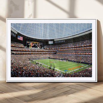 32530647-MGC-FP-36x24_White-Chicago Bears Stadium Wall Art – Futuristic Dome Arena Canvas Print, Modern Football Concept Design Decor for Man Cave, Bar, or