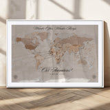 95243244-MGV-CV-36X24-Wander Often Wonder Always World Map Wall Art – Neutral Beige Adventure Canvas Print, Rustic Boho Travel Decor for Bedroom, Living