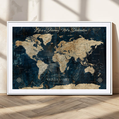 36970886-MGC-FP-36x24_White-Life is a Journey Not a Destination World Map Rustic Navy Beige Vintage Travel Wall Art Adventure Quote Canvas Print for Home
