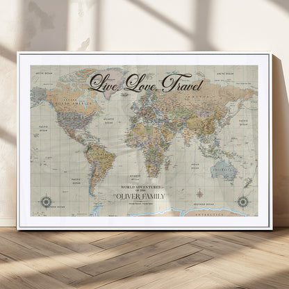 19479008-MGC-FP-36x24_White-Live Love Travel Wall Art – Detailed World Map Canvas Print, Adventure Decor for Living Room, Office or Bedroom, Travel Gift for
