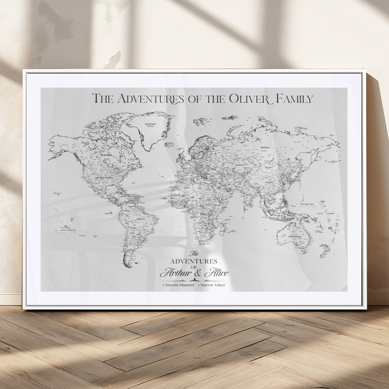 21029247-MGV-CV-36X24-Minimalist World Map Wall Art – Black and White Travel Adventure Print, Modern Family Travel Map Decor for Living Room, Bedroom,
