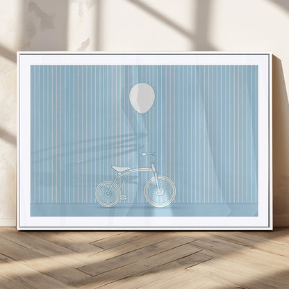56479838-MGC-FP-36x24_White-Bicycle Wall Art – Minimalist Blue Canvas Print with Balloon Illustration, Modern Decor Artwork for Kids Room, Nursery, or Living