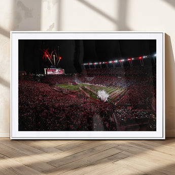 60690191-MGV-CV-36X24-Stadium Wall Art – Night Game Football Canvas Print with Fireworks, Marching Band and Crowd, Panoramic Sports Photography for Man