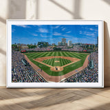 35800083-MGC-FP-36x24_White-Wrigley Field Baseball Stadium Canvas Wall Art – Packed Crowd Sports Stadium Print, City Skyline Baseball Field Canvas for Game