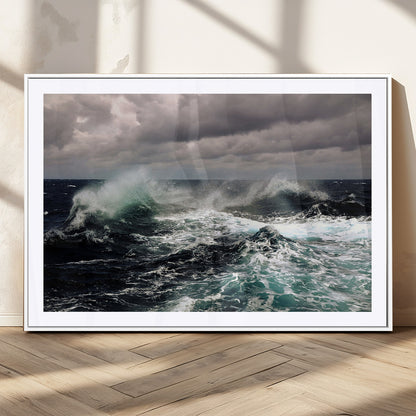 38622353-MGC-FP-36x24_White-Stormy Ocean Waves Canvas Wall Art – Framed Turbulent Sea Print, Large Nature Canvas for Coastal, Living Room, or Office Spaces