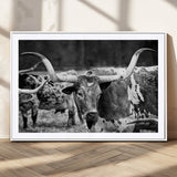 15425553-MGC-FP-36x24_White-Western Wall Art – Longhorn Cattle Black and White Canvas Print, Rustic Ranch Photography Decor for Bedroom, Living Room, Office,