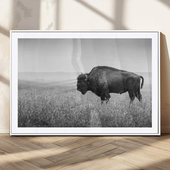 90861202-MGC-FP-36x24_White-Black and White Bison Canvas Wall Art – Rustic American Buffalo Print, Western Wildlife Photography for Farmhouse, Cabin, Office