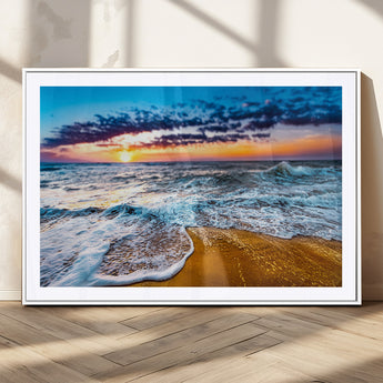 24077769-MGC-FP-36x24_White-Sunset Beach Wall Art – Ocean Waves Canvas Print, Golden Shoreline Photography Coastal Decor for Living Room, Bedroom, Office,