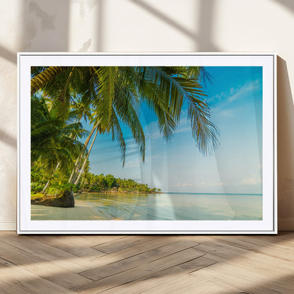 65056721-MGC-FP-36x24_White-Tropical Beach Wall Art – Palm Tree Coastal Photography Print, Relaxing Ocean Paradise Landscape, Island Seascape Home or Office