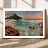 53831025-MGC-FP-36x24_White-Coastal Landscape Wall Art – Tropical Beach Ocean Canvas Print, Sunset Mountain View Photography Decor for Living Room, Bedroom,