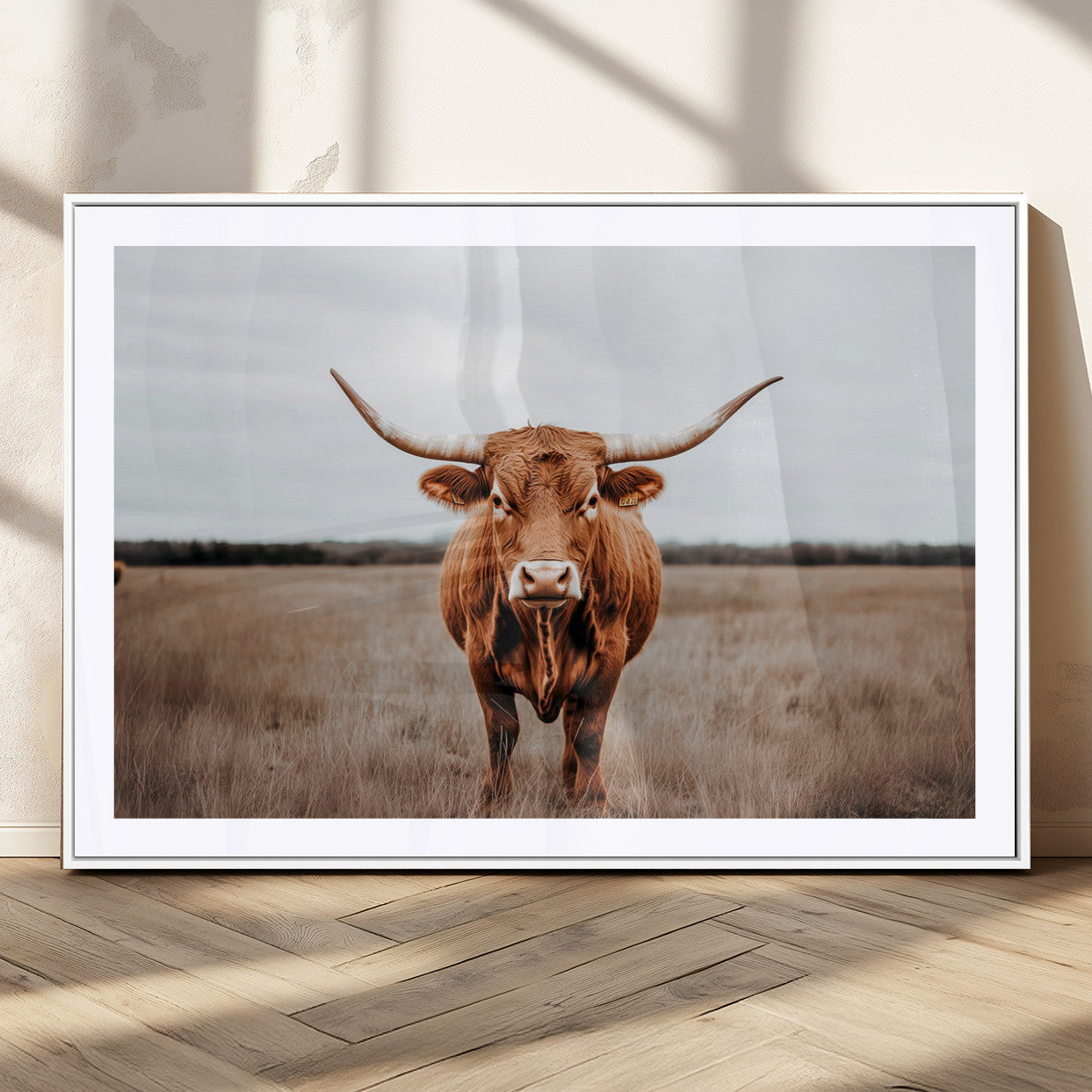 16316734-MGC-FP-36x24_White-Texas Longhorn Wall Art – Rustic Bull Portrait Canvas Print, Western Farmhouse Animal Photography Decor for Living Room, Office,