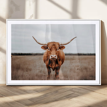 16316734-MGC-FP-36x24_White-Texas Longhorn Wall Art – Rustic Bull Portrait Canvas Print, Western Farmhouse Animal Photography Decor for Living Room, Office,