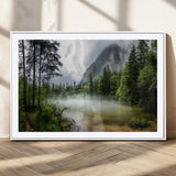 93123937-MGC-FP-36x24_White-Landscape Wall Art – Misty Mountain Lake Canvas Print, Tranquil Forest and Waterfall Photography Decor for Bedroom, Living Room,