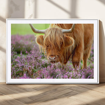64069351-MGC-FP-36x24_White-Farmhouse Wall Art – Highland Cow in Wildflowers Canvas Print, Rustic Country Cattle Photography Decor for Bedroom, Living Room,