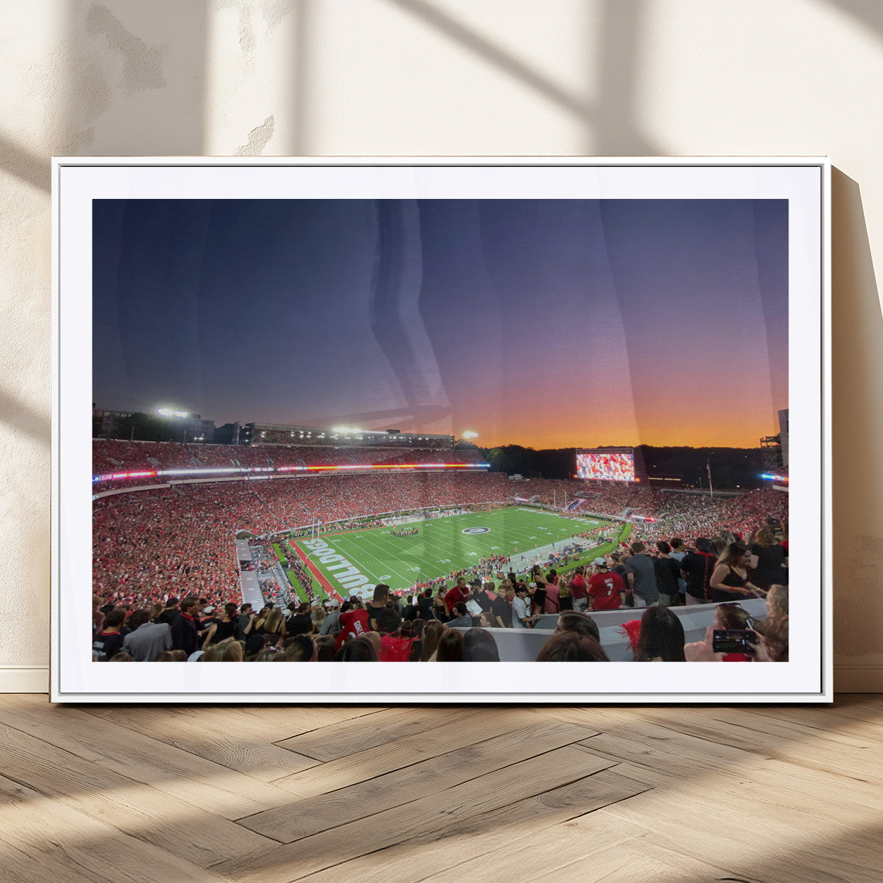 25139565-MGC-FP-36x24_White-Sanford Stadium Wall Art – Georgia Bulldogs Football Sunset Panorama Canvas Print, College Game Day Decor for Man Cave, Bar, or