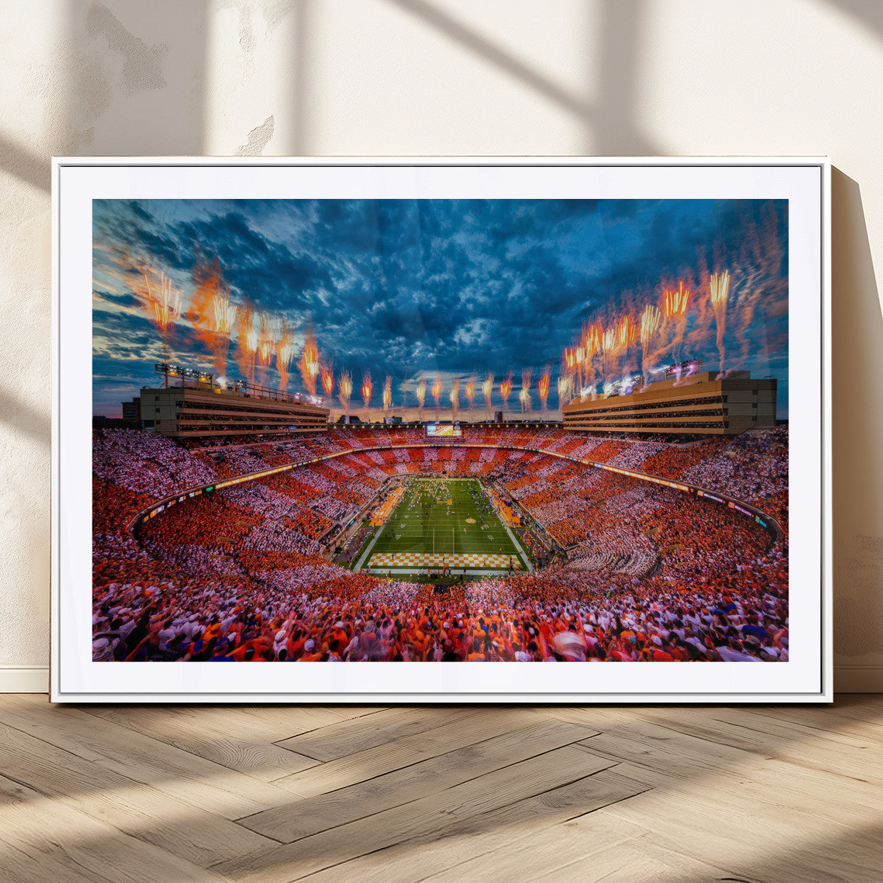 94266219-MGC-FP-36x24_White-Neyland Stadium Wall Art – Panoramic Tennessee Volunteers Checkerboard Crowd Fireworks Canvas Print, Football Game Day Sports