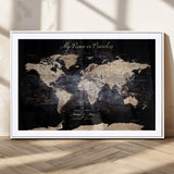51488142-MGC-FP-36x24_White-Personalized World Map Wall Art – Dark Rustic Adventure Travel Map with Custom Names, Vintage Wall Decor for Couples, Families or