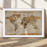 75179116-MGC-FP-36x24_White-Personalized World Map Wall Art – Rustic Vintage Travel Map with Custom Names, Inspirational Adventure Décor for Couples, Families