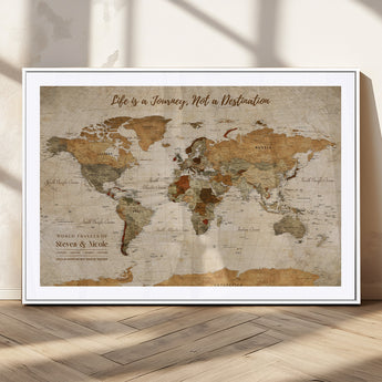 75179116-MGC-FP-36x24_White-Personalized World Map Wall Art – Rustic Vintage Travel Map with Custom Names, Inspirational Adventure Décor for Couples, Families