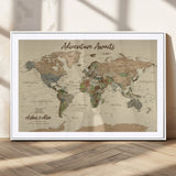 53442996-MGC-FP-36x24_White-Personalized World Map Wall Art – Adventure Awaits Vintage Travel Map with Custom Couple Names, Rustic Wall Decor for Home,