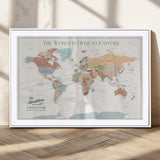 69180591-MGC-FP-36x24_White-Personalized World Map Wall Art – Rustic Vintage Adventure Travel Map with Custom Family Names, Unique Wall Decor for Couples,