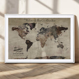 78610079-MGV-CV-36X24-Personalized World Map Wall Art – Vintage Rustic Travel Map with Custom Family Name, Adventure Wall Decor for Home, Family Gift or