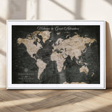 70534097-MGC-FP-36x24_White-Personalized World Map Wall Art – Dark Vintage Adventure Style Travel Map with Custom Names, Unique Wall Decor for Couples, Home