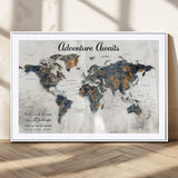 11751559-MGC-FP-36x24_White-Personalized World Map Wall Art – Elegant Adventure Travel Tracker Map for Couples & Families, Push Pin Canvas Poster Decor for Home, Office