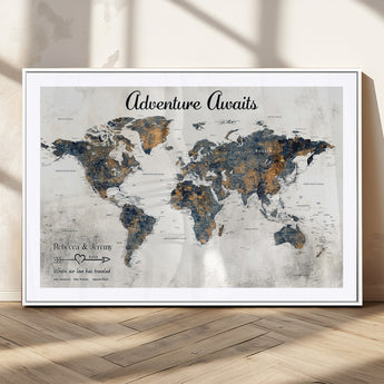11751559-MGC-FP-36x24_White-Personalized World Map Wall Art – Elegant Adventure Travel Tracker Map for Couples & Families, Push Pin Canvas Poster Decor for Home, Office