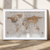 34289723-MGC-FP-36x24_White-Personalized World Map Wall Art – Elegant Beige and Brown Adventure Map Canvas Print for Family Home, Living Room, Study or Office