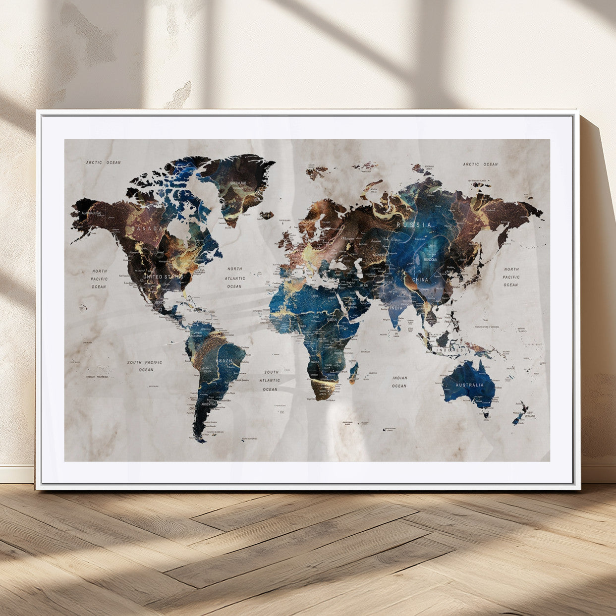 10276-MGV-CV-36X24-World Map Wall Art Canvas Print, Framed Global Cartography Art Picture Print, Vintage Map Perfect Vintage Explorer Decor Artwork
