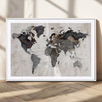 MGC-FP-36x24 - World Map Wall Art Canvas Print, Framed Rustic Map Art Picture Print, Antique Map Perfect Rustic Explorer Decor Artwork